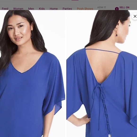 WHBM Lace-Up Back Kimono Blouse in Ultramarine size xs EUC - Picture 6 of 9